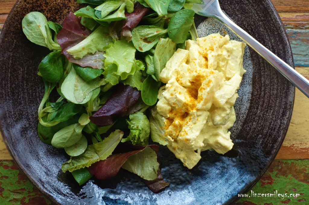 Hühnersalat mit Ananas und Curry, Resteverwertung, nachhaltig, Leckeres aus Resten, Hühnerfleisch, Salat, mit Curry und Ananas, Partyrezept, #linzersmileys