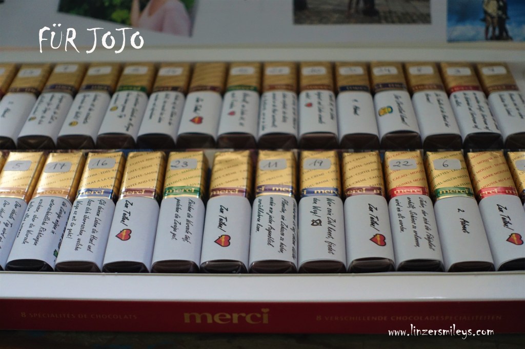 merci Große Vielfalt, August Storck, Schokostäbchen, schokoladig-süßer Adventkalender, Adventskalender, selbst gebastelt, homemade, mit Liebe gemacht, für Jojo, basteln im Advent, einfach und kreativ #linzersmileys