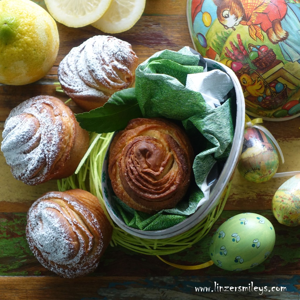 Cruffins au citron, mit Zitronenzucker, kulinarische Misch-Ehe, Mariage, Croissants und Muffins, Patisserie hybride, trendy, Foodtrend, aus Dinkelmehl, weizenfrei, veganisierbar, backen für Ostern, für den Osterhasen, #linzersmileys