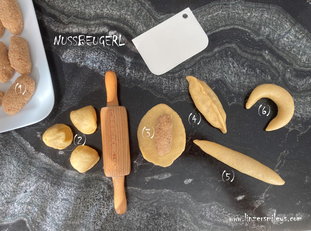 Nussbeugerl, Nussbeugel, Nusskipferl, Hörnchen, Monde, C, Pressburger Kipferl, Nussfülle, Haselnüsse, Walnüsse, kalter Germteig, kalt geführt, Hefeteig, traditionell backen, Fastenbeugel, gefüllt, traditionell backen #linzersmileys