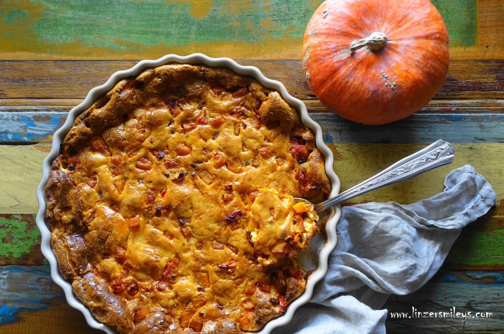 Clafoutis mit Kürbis und Speck, französischer Gemüseauflauf, avec courge, potiron, Butternuss, Hokkaido, kochen und backen im Herbst, con la zucca, con pancetta, Orange, der Herbst malt, herbstliche Küchenzaubereien, Rezept von Daniela Terenzi #linzersmileys