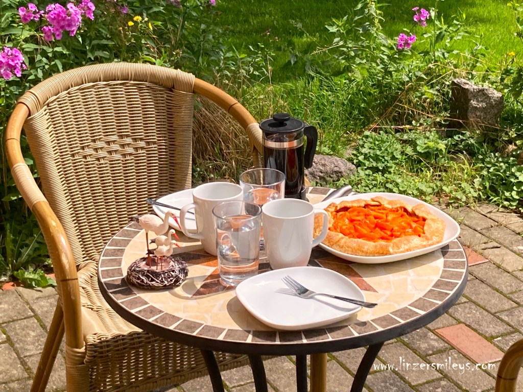 Storchennest - Galette, Galette mit Marillen, Aprikosen, einfach, fruchtig, ohne Backform, Backen im Urlaub, Stralsund, Ferienhaus, vegetarisch, mit Obst, Obstkuchen, unkompliziert, Rezept von Daniela Terenzi #linzersmileys
